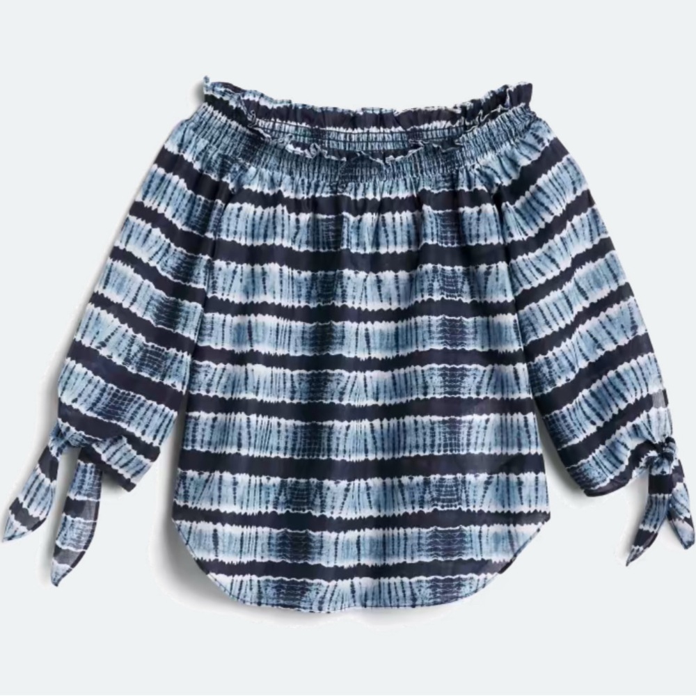 Michael Kors Blue Tie-Dye Off-Shoulder Blouse - Picture 4 of 4